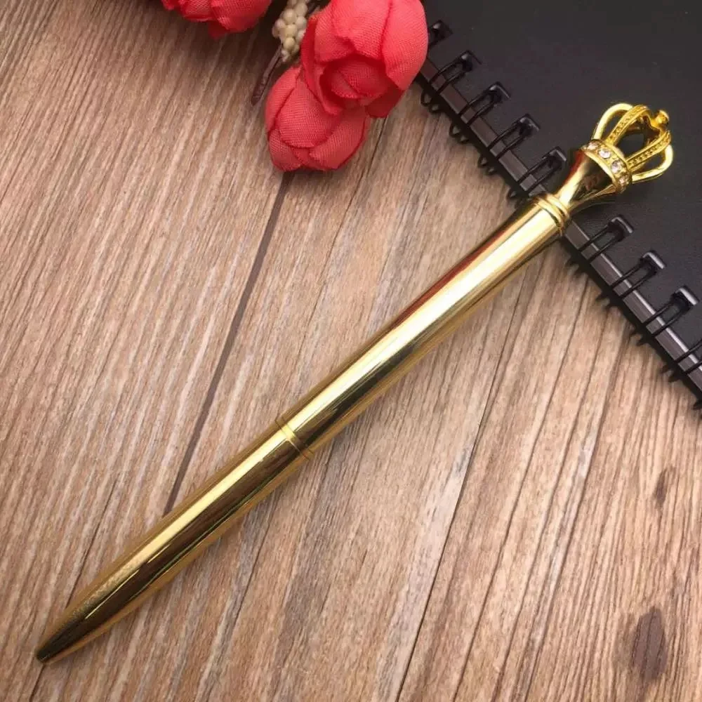 Top Luxury Office & School Diamond Metallic Crown Ballpoint Pen For Gift