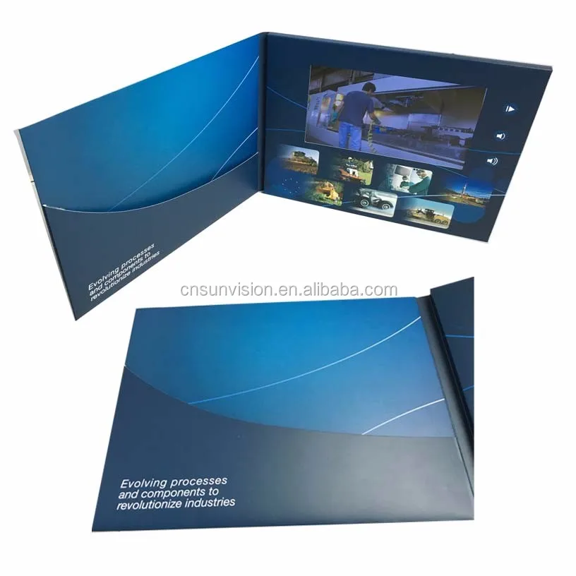 2017 High quality Promotion 7 inch digital lcd video screen greeting cards video brochure Book with pocket for extra flyer