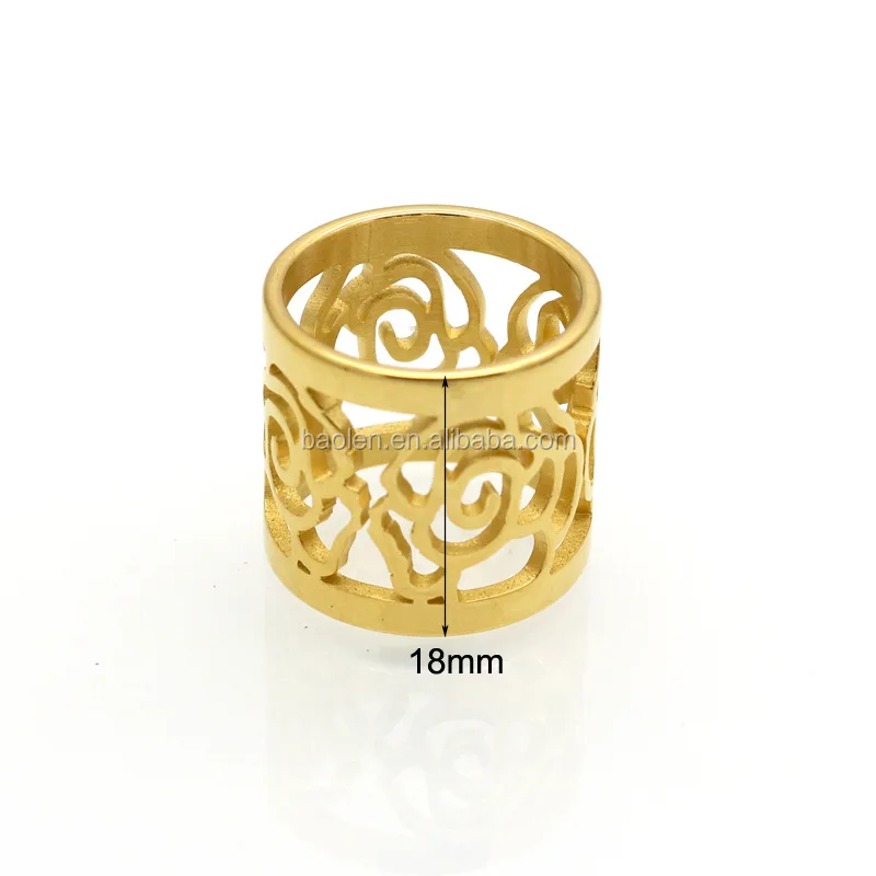 Top Quality Rose Flower Hollowing Craft Gold Color Ring Fashion Brand Jewelry Stainless Steel Ring Wholesale