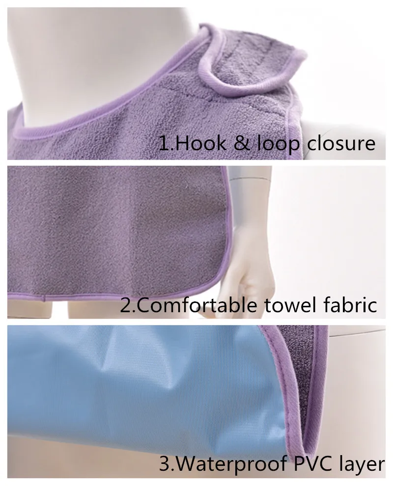 Terry Cloth Adult Bib Waterproof aprons for Eating Reusable Mealtime Clothing Protector for Elderly and Patients Washable