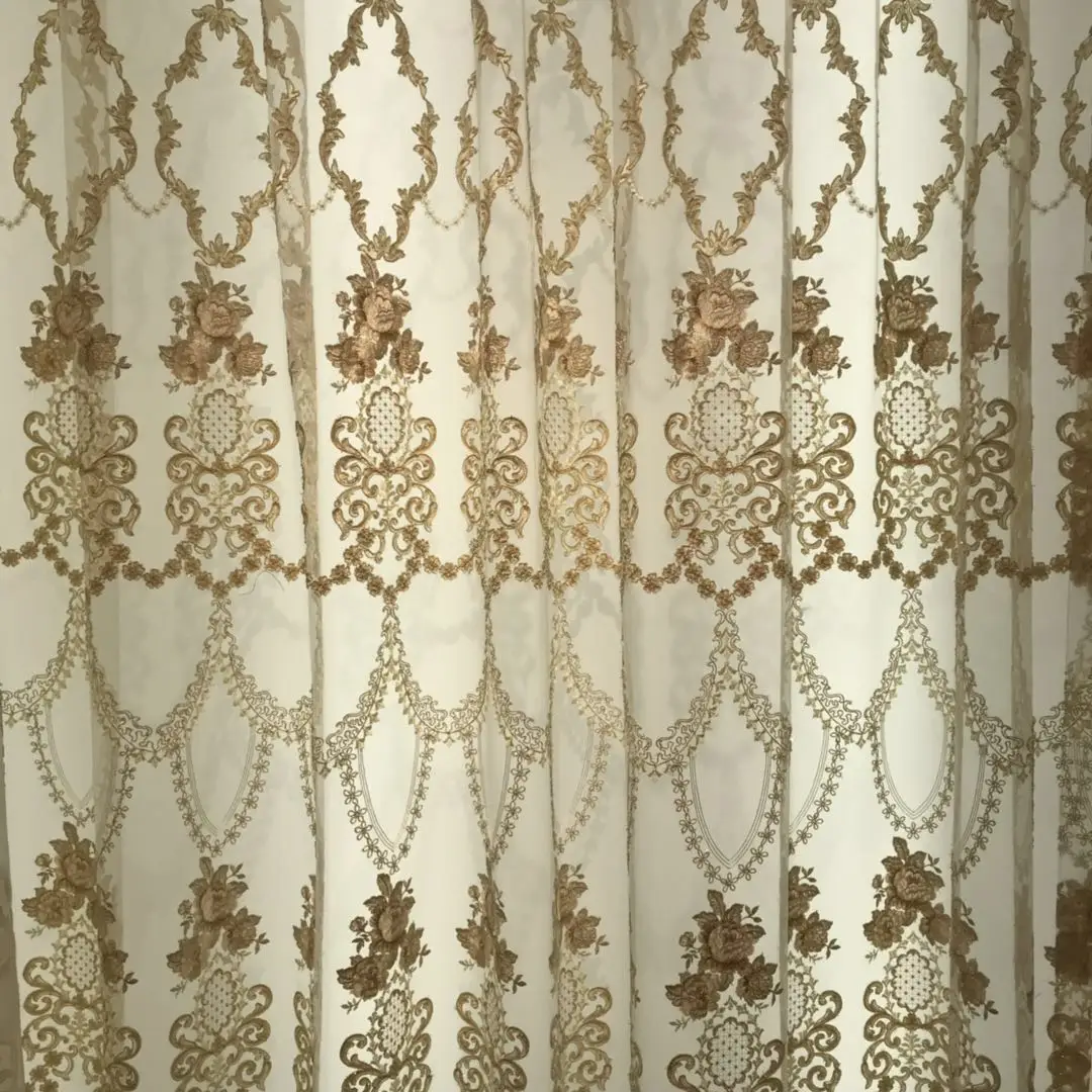 Russian curtain embroidery design luxury turkish embroidered sheer voile curtain fabric