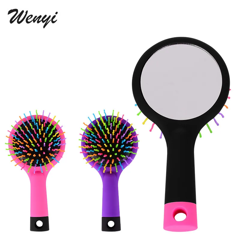 1 Piece  Rainbow Volume Anti-static Magic Travel Hair Curly Straightener Massage Comb Brush Styling Tools With Mirror