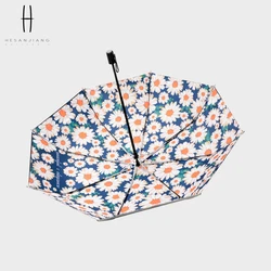Daisy pattern ladies 3 fold double layer umbrella with anti-uv fabric