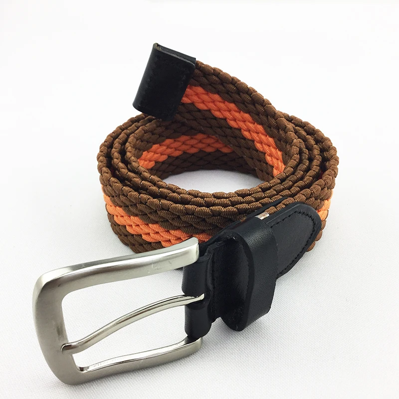 Muti Color Mens Braided Knitted Elastic Stretch Belt With Alloy Pin Buckle