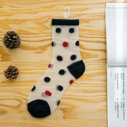 Spring Summer Sexy Colored Dots Wave Stripe Letter Sheer Ladies Transparent Socks