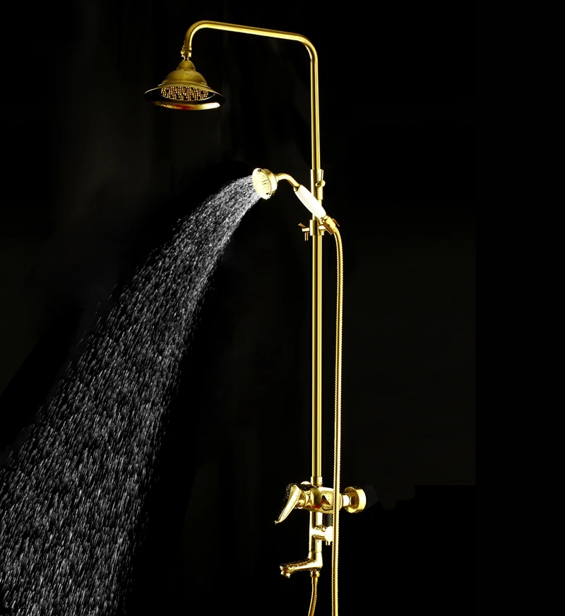 Tri-Функция регулируемый PVD полированное золото воздействию дождя набор для душа LBS-057