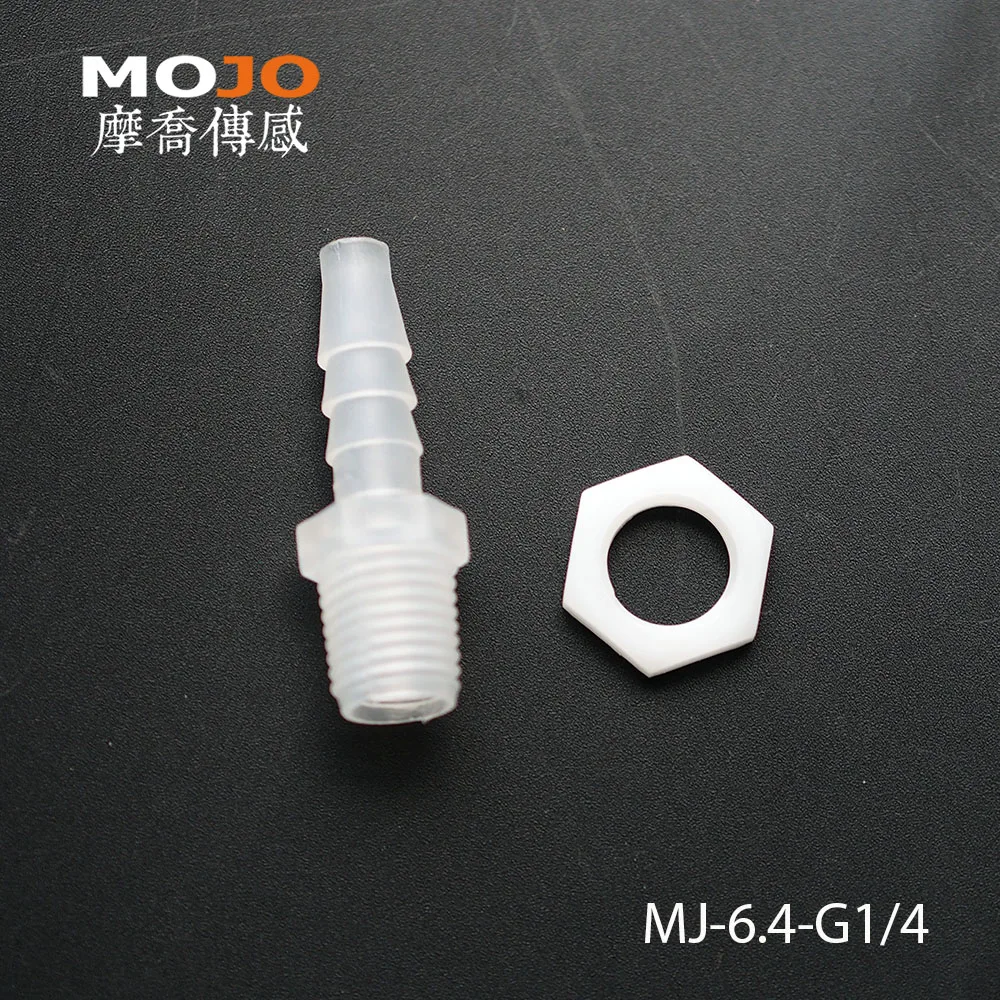MJ-6.4-G1/4(With Nuts)ID 6.4mm barbed to G1/4 External thread plastic pipe connector