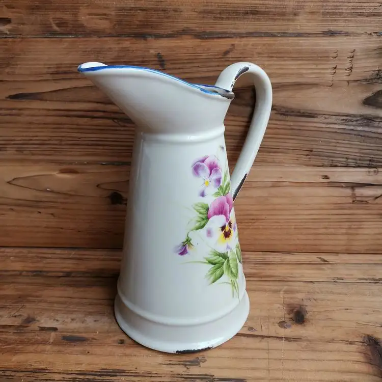 American style houseware enamel ceramic wholesale pitcher customized logo water jug with handle