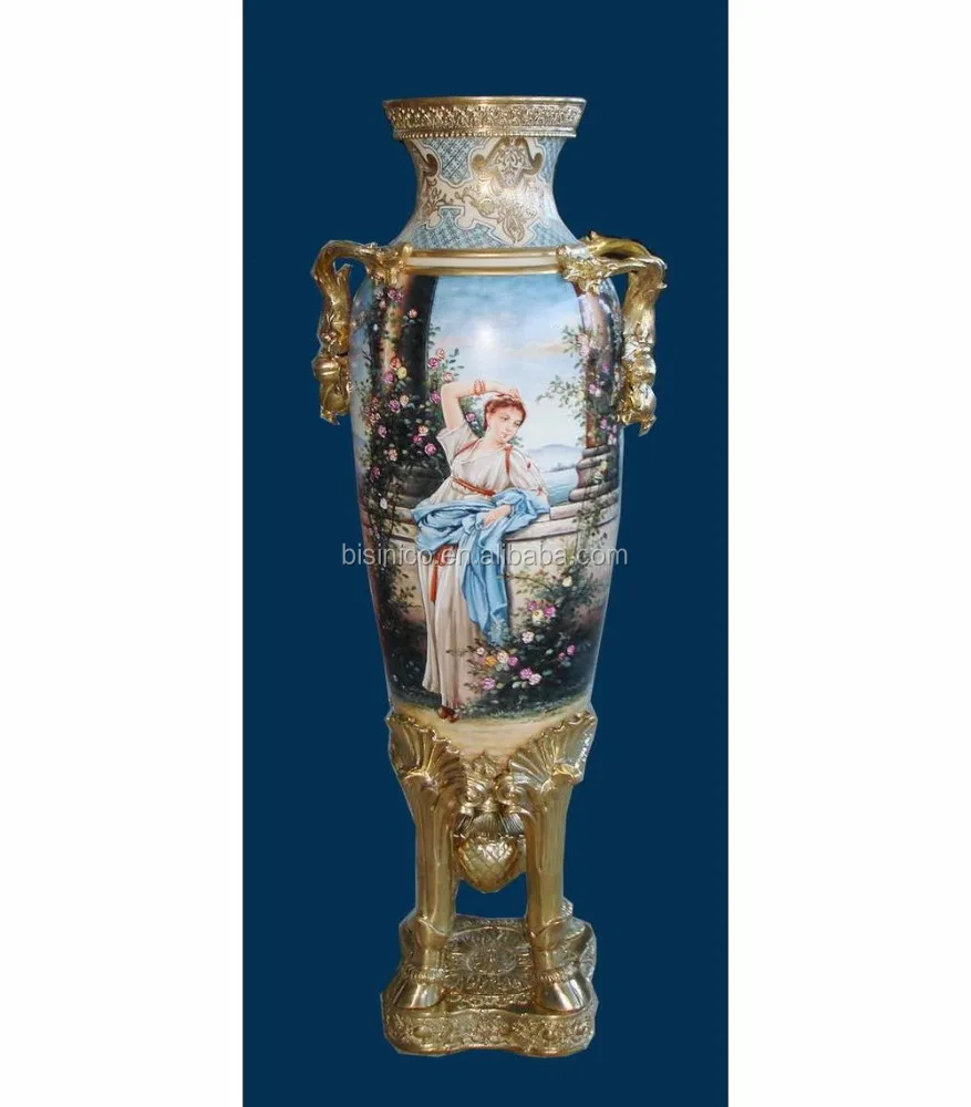 
Luxury Baroque Porcelain Large Vase/Porcelian Hand Pinted Large Blue Reproduction Vase/Home Decor Antique Vase With Gilt Bronze 