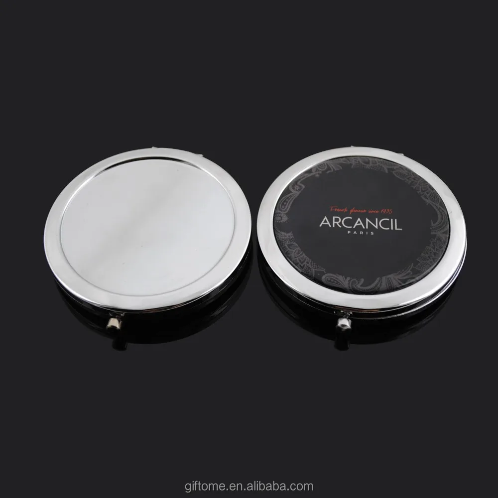 
Custom metal compact cosmetic pocket mirror with epoxy sticker 
