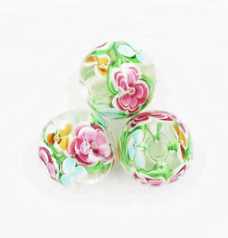 20mm Big hole Lampwork Glass Round Flower Focal Beads for Women Girl Jewelry Table Lamp Crafts Decoration