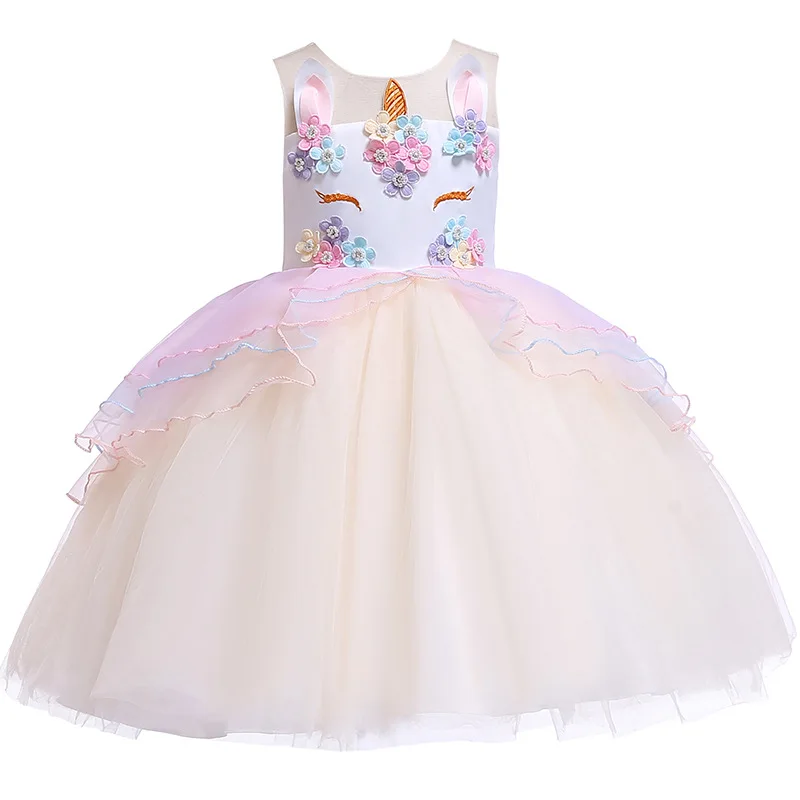 Baby Girl Unicorn Costume Pageant Flower Princess Party Dress with Headband