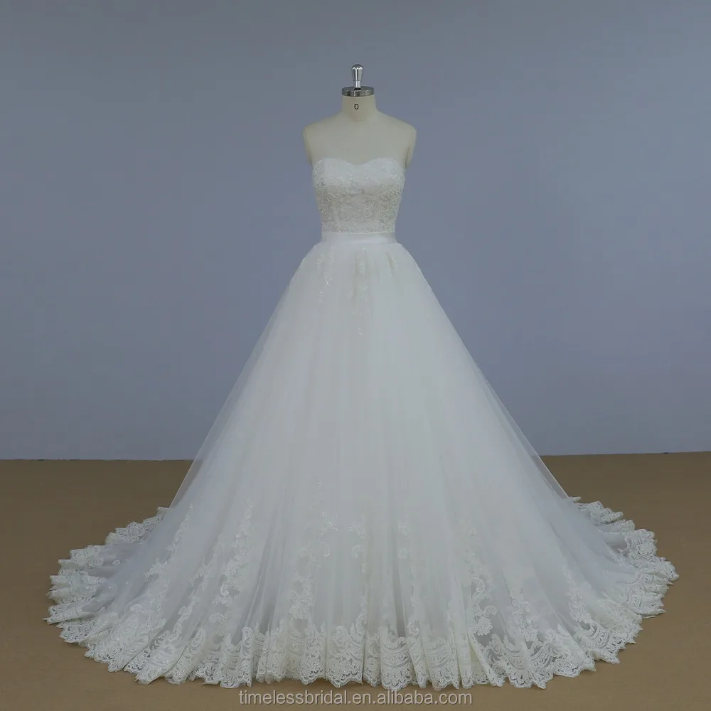 Latest lace wedding dress with detachable skirt
