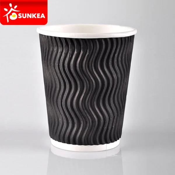 Disposable Coffee Milk Tea Cups Thickening Anti-scalding Corrugated 3-layer Paper S wave ripple cups