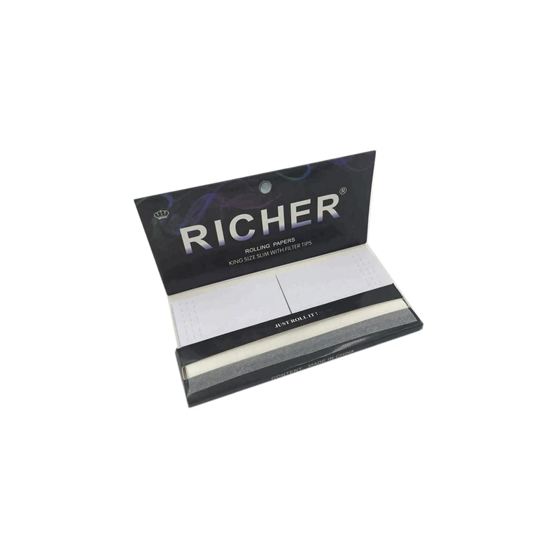 
Your own logo 14 gsm king size slim hemp rolling paper with filter tips magnetic close 