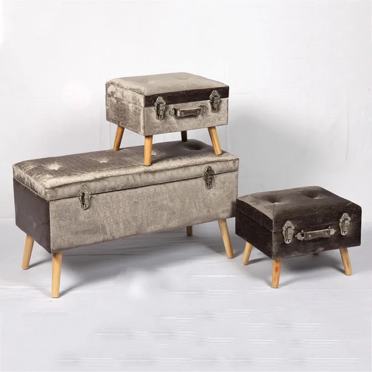 Деревянный табурет для хранения из искусственной кожи в европейском стиле под заказ, набор из 3 предметов