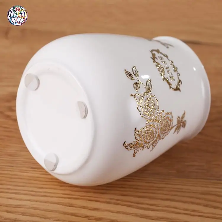 Exquisitely handmade health safety white gold color ceramic tea coffee sugar cookie jar to saving food