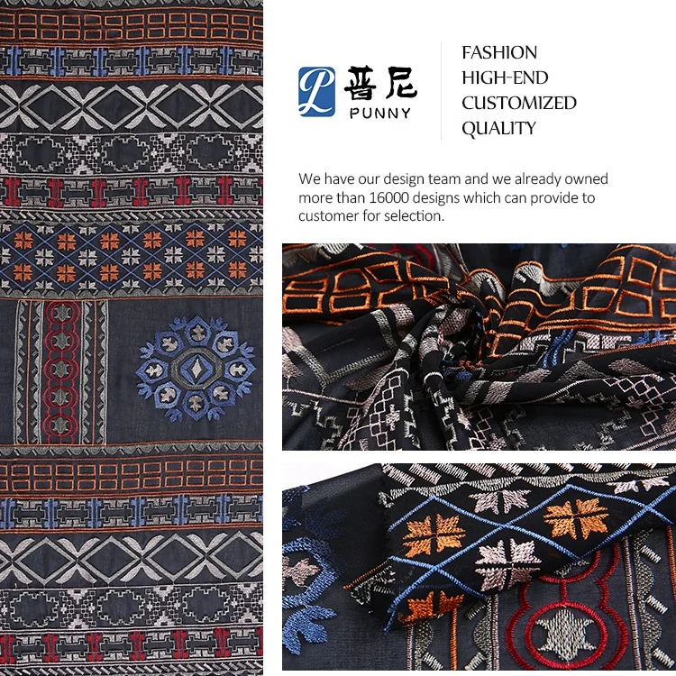 HA-13099G Embroidery Yarn 100%P TUV Latest Polyester Woven Chiffon Geometric Embroidered Georgette Embroidery on Chiffon Fabric