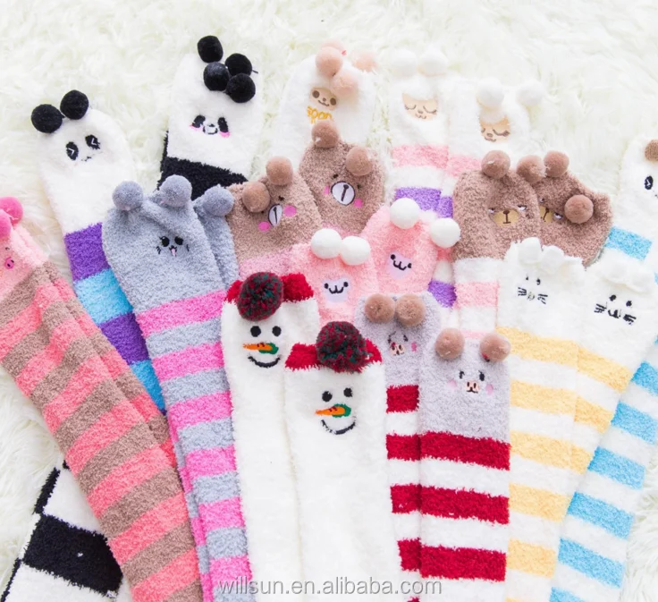Cartoon Winter Leg Warmers Over Knee High Socks Cozy Cartoon Striped Warm Fuzzy Socks christmas fluffy socks