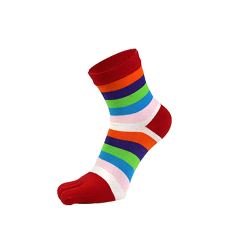 
Factory selling soft colorful rainbow crew socks five toe finger socks women 