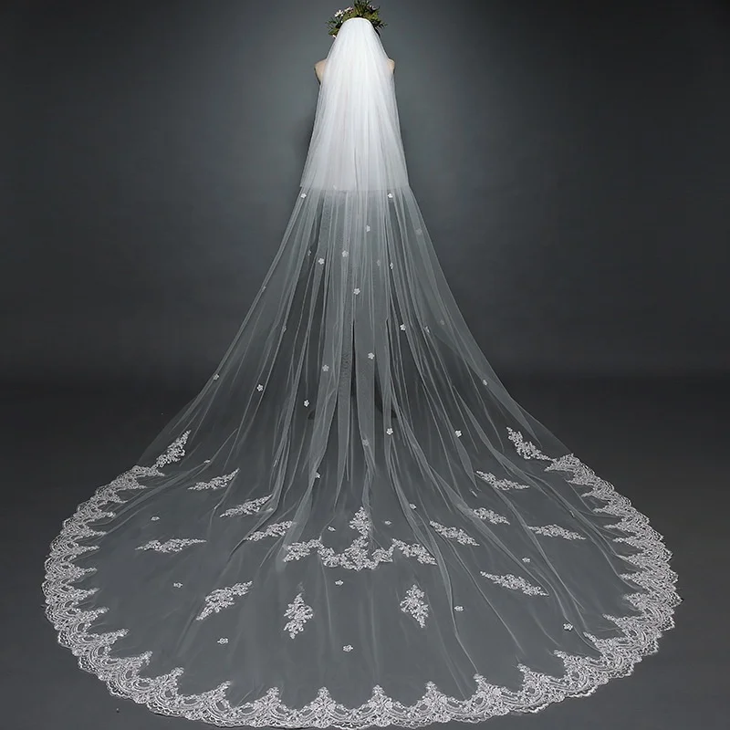 3 Meters Bridal Veils Two Layer Lace Ivory Long Wedding Dress Veil