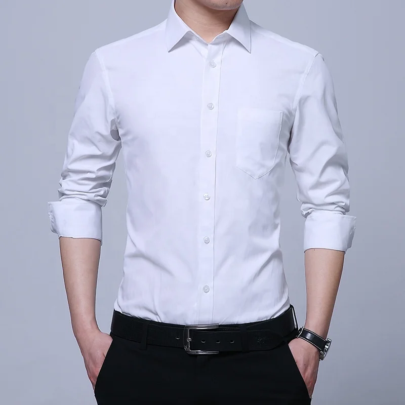 High quality spring white mens long sleeve business plain formal office dress shirt