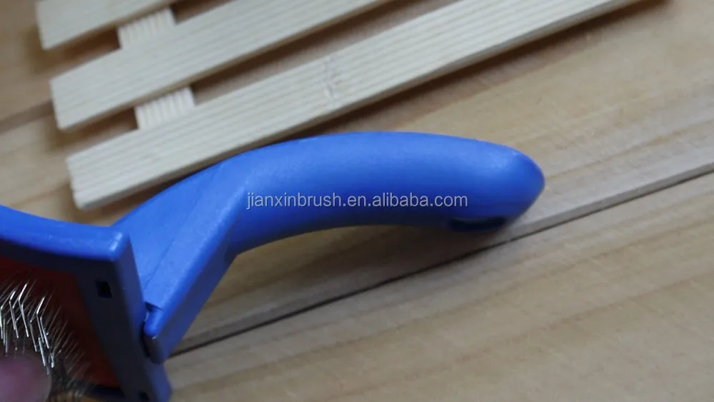 Bent Plastic Anti Slip Handle Pet Dog Cat Animal Puppy Poodle Hair Grooming Removal Shedding Steel Pins Slicker Brush