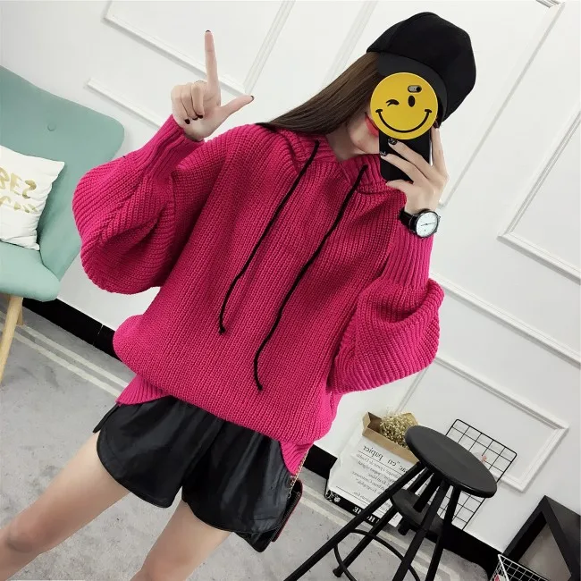 
2019 New arrival autumn winter knitted hooded sweater 