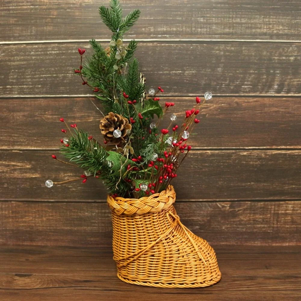 Boot Shape Rattan Vase for Home, Office, Garden, Christmas, New Year, Festival, Party, Wedding Decor