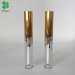 4ml plastic round clear lip gloss tube with gold metal cap, empty refillable lip gloss lip balm tube bottle container