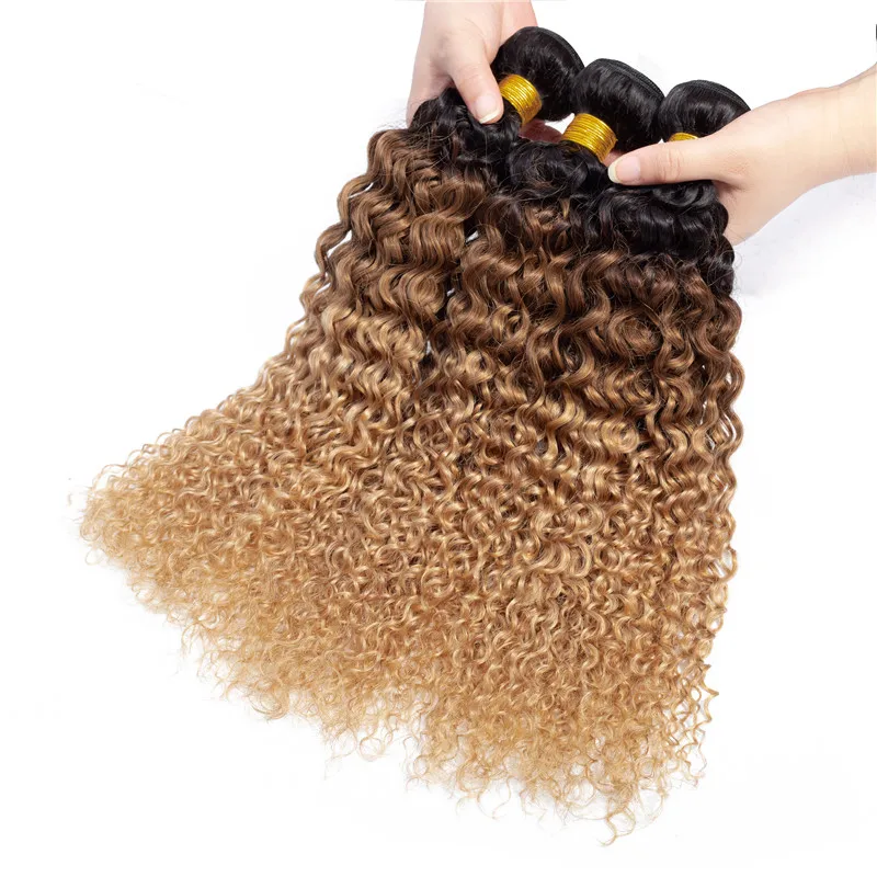 wholesale remy virgin brazilian kinky curly hair Bundles,Ombre curly hair weave virgin remy brazilian hair weave 1b 33 27 color