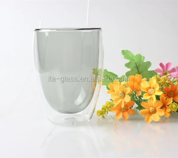 glassware factory competitive price 350ml inside color gray outside clear double wall beer acrylic wine glass tumbler for drink