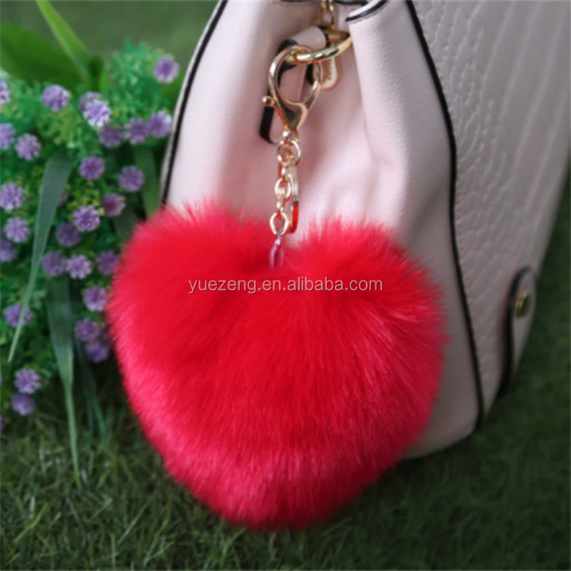 Beautiful Heart Shape Fake Rabbit Fur Keychain