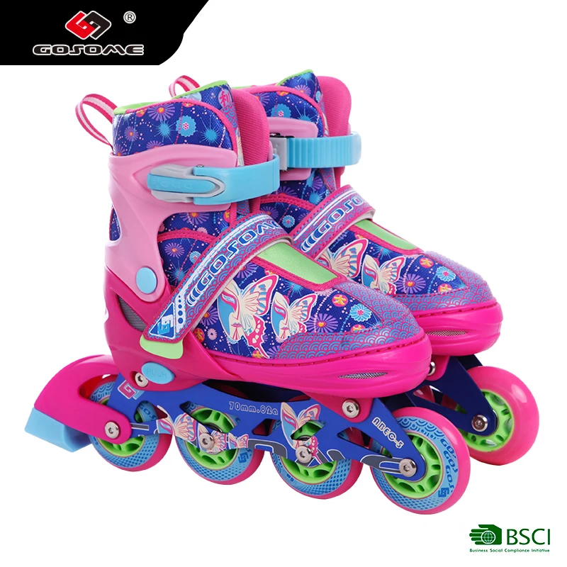 1GOSOME Flashing Professional Roller Skates Skate and Patines for Kids Back Adjustable PU Wheel 70*24 6pairs/ctn EN13843, EN71