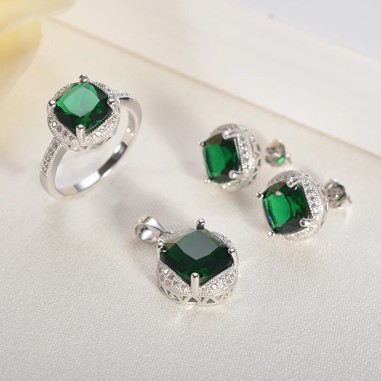 Wholesale high quality 925 sterling silver color stone jewelry set