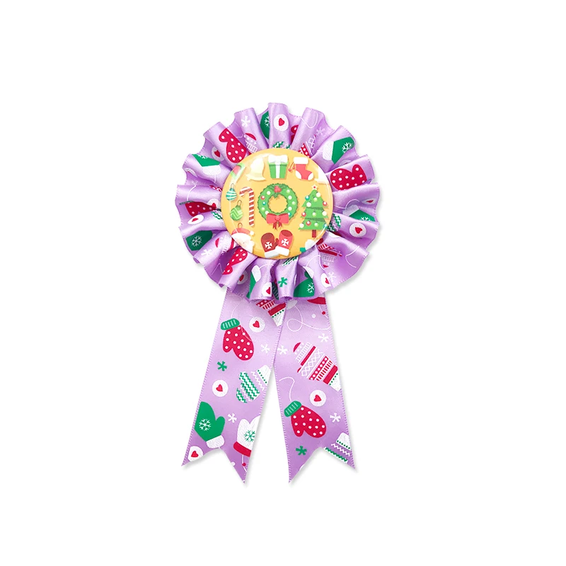 Christmas Ribbon Flowers & Wholesale Handmade Satin Ribbon Rosettes With Button Badge For Customized Logo
