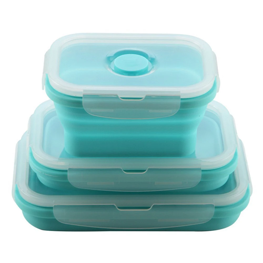 Microwave heated silicone folded lunch box Collapsible Heat-resistent food box portable vegetable container