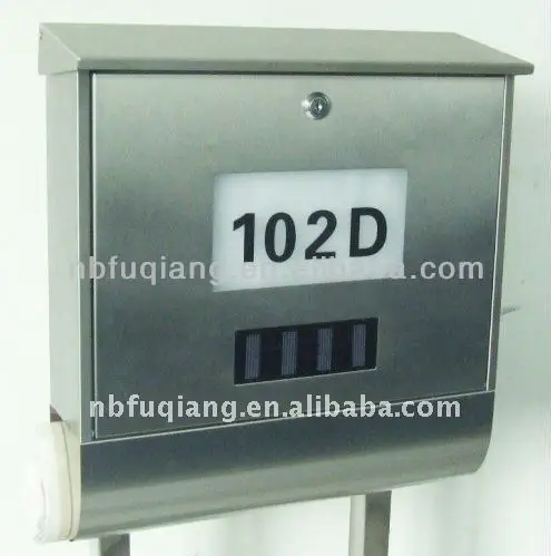 FQ-125 stainless steel solar mailbox with address number, letter box
