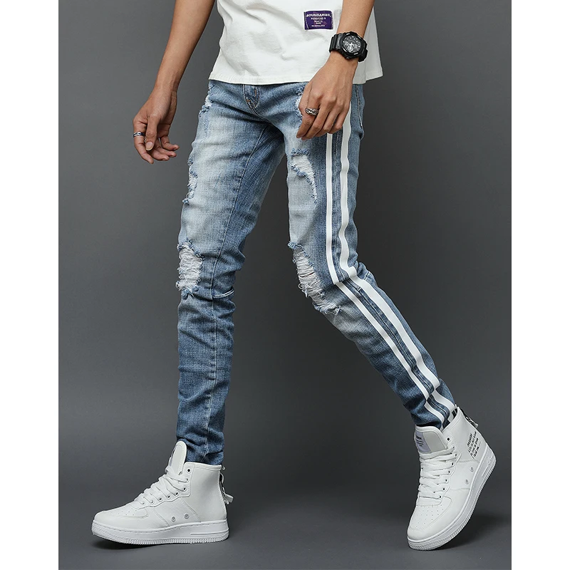 
OEM denim designer wholesale authentic men skinny ripped fancy unbranded biker jeans 2 