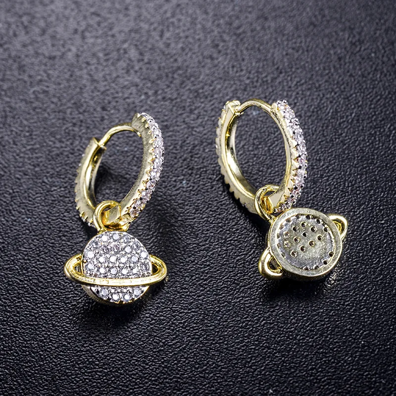 Fashion jewelry women antique gold plated saturn planet spark shaped hoop earrings for party