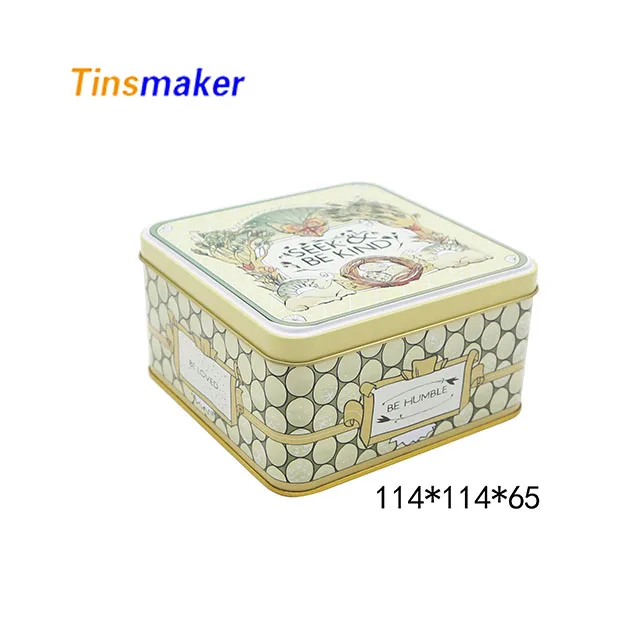 Tin Box Container Type Style Tea Leaf Cookies Nut Storage Square Metal European Cute Gift CMYK Off-set Printing Accept 0.23mm