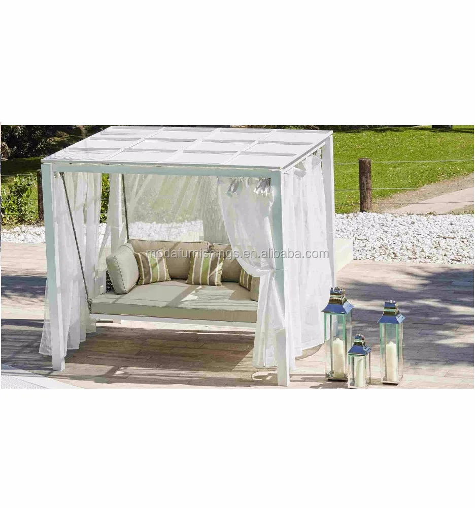 All Weather Sky Leisure White Aluminium Beach Outdoor Wicker Patio PE Rattan Garden Double Sunbed And Daybed