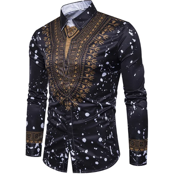 Cy30878a 2018 Новый стиль Мужская национальная рубашка с длинным рукавом и принтом разбитых цветов