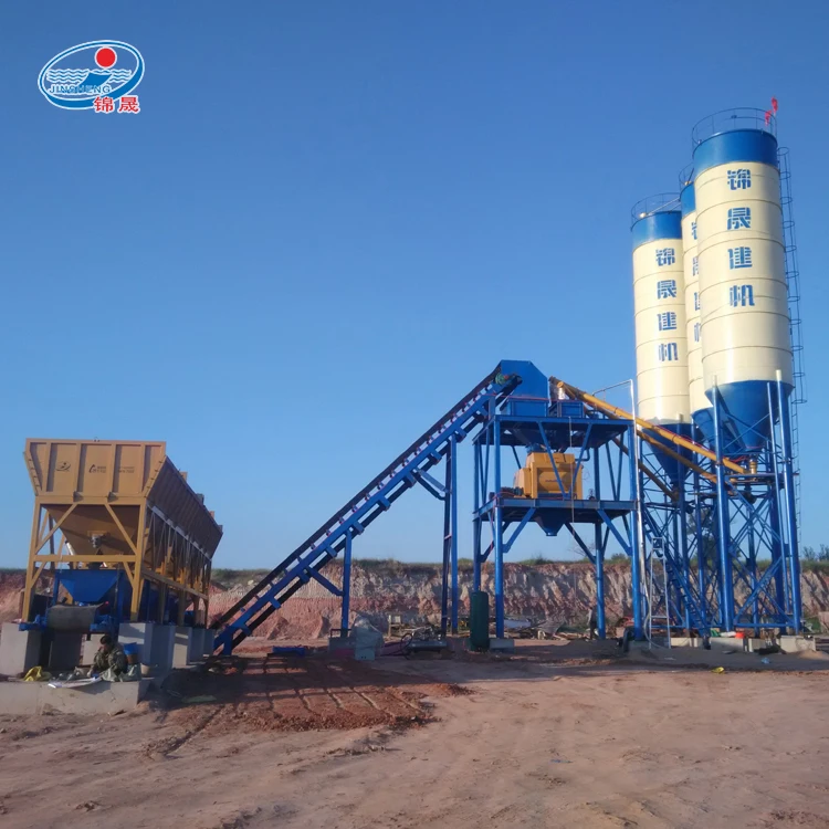 Chinese famous brand full automatic fixed hopper concrete mixer batching plant hzs60
