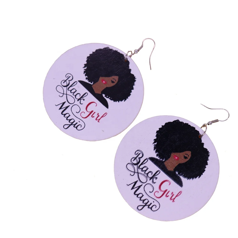 New fashion custom logo women jewelry earrings black girl magic handmade engraved wood earring Africa wholesale