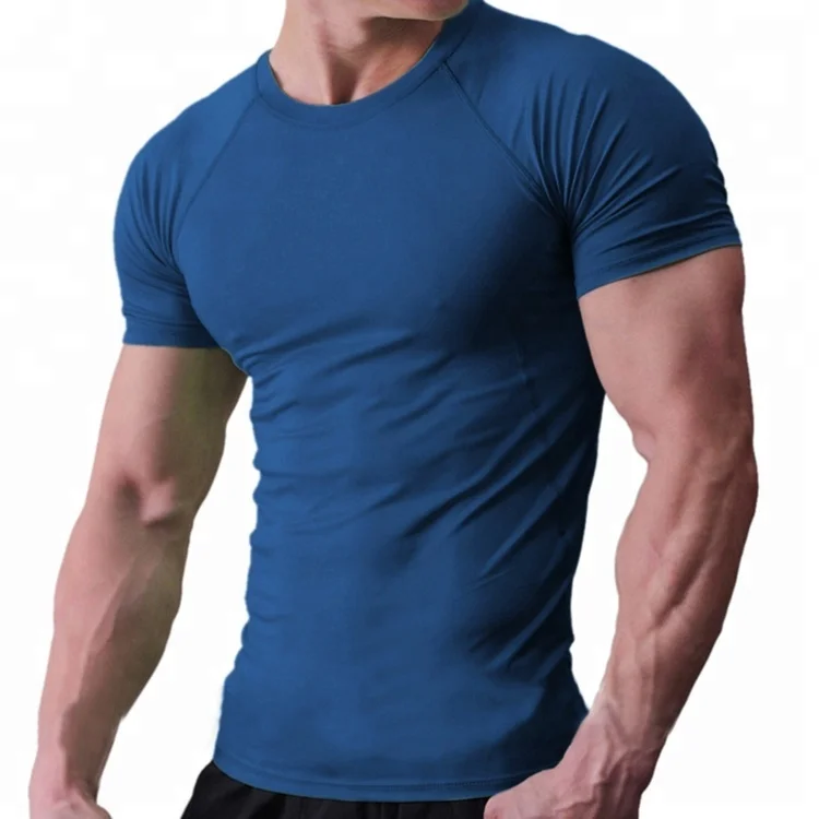 Wholesale Custom 95 Cotton 5 Elastane Plain Compression Men Fitness Tshirts Workout Gym Wear Active Clothing