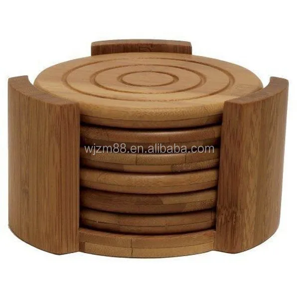 round shaped bamboo coasters set, coffee cup coasters wholesale