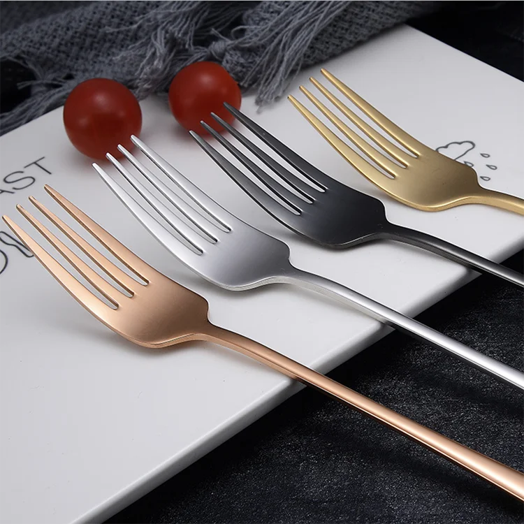
Long Handle colored rose gold silver plating stainless steel salad fruit dinner fork set 