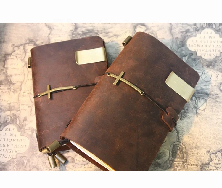 Fashion Gift Elastic Band Travel Vintage Real Leather Journal Diary Notebook