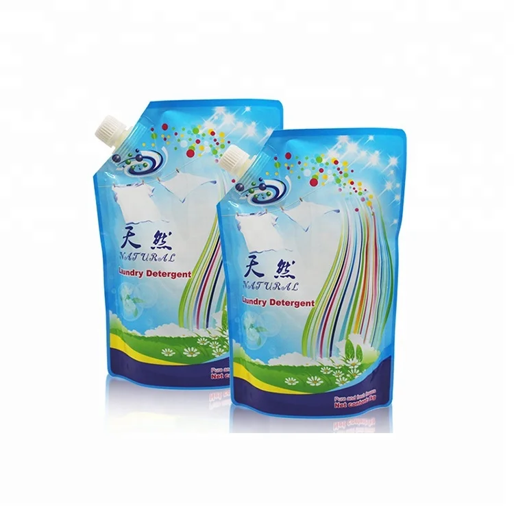 Manufacturer custom 30cmx22cm x8cm stand up pouch with side spout for liquid laundry detergent packaging